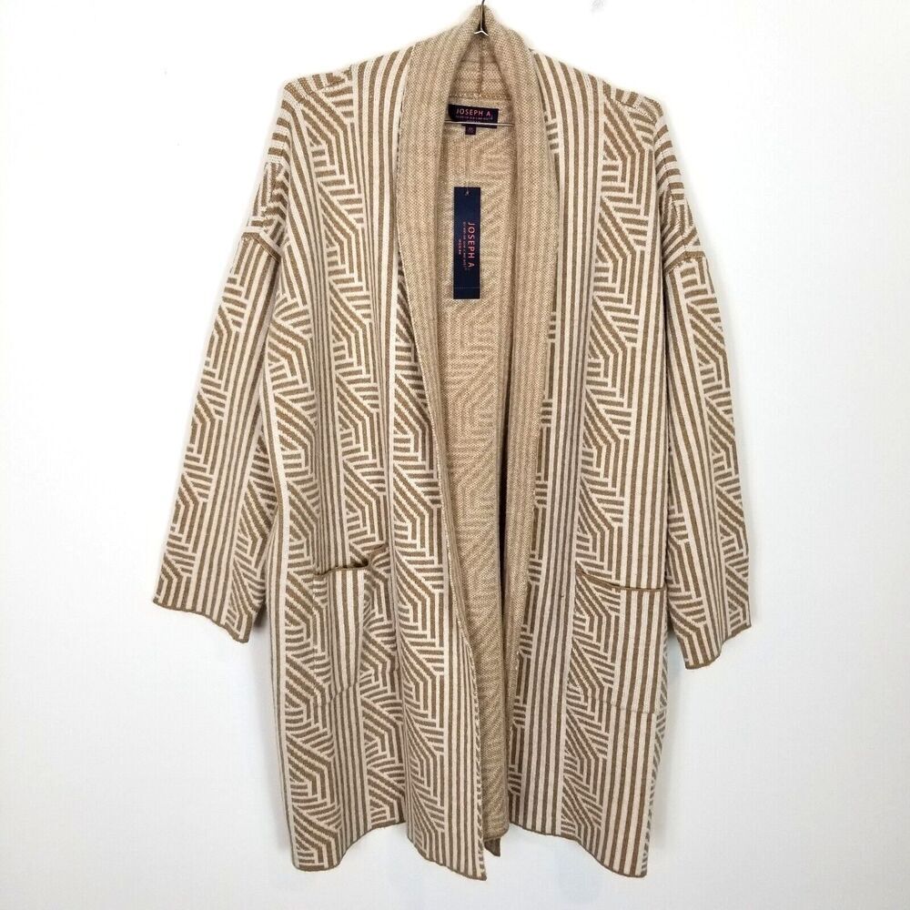 Joseph A  Women Plus Shawl Collar Open Cardigan Sz 2X  Graphic Jaquard Camel‎
